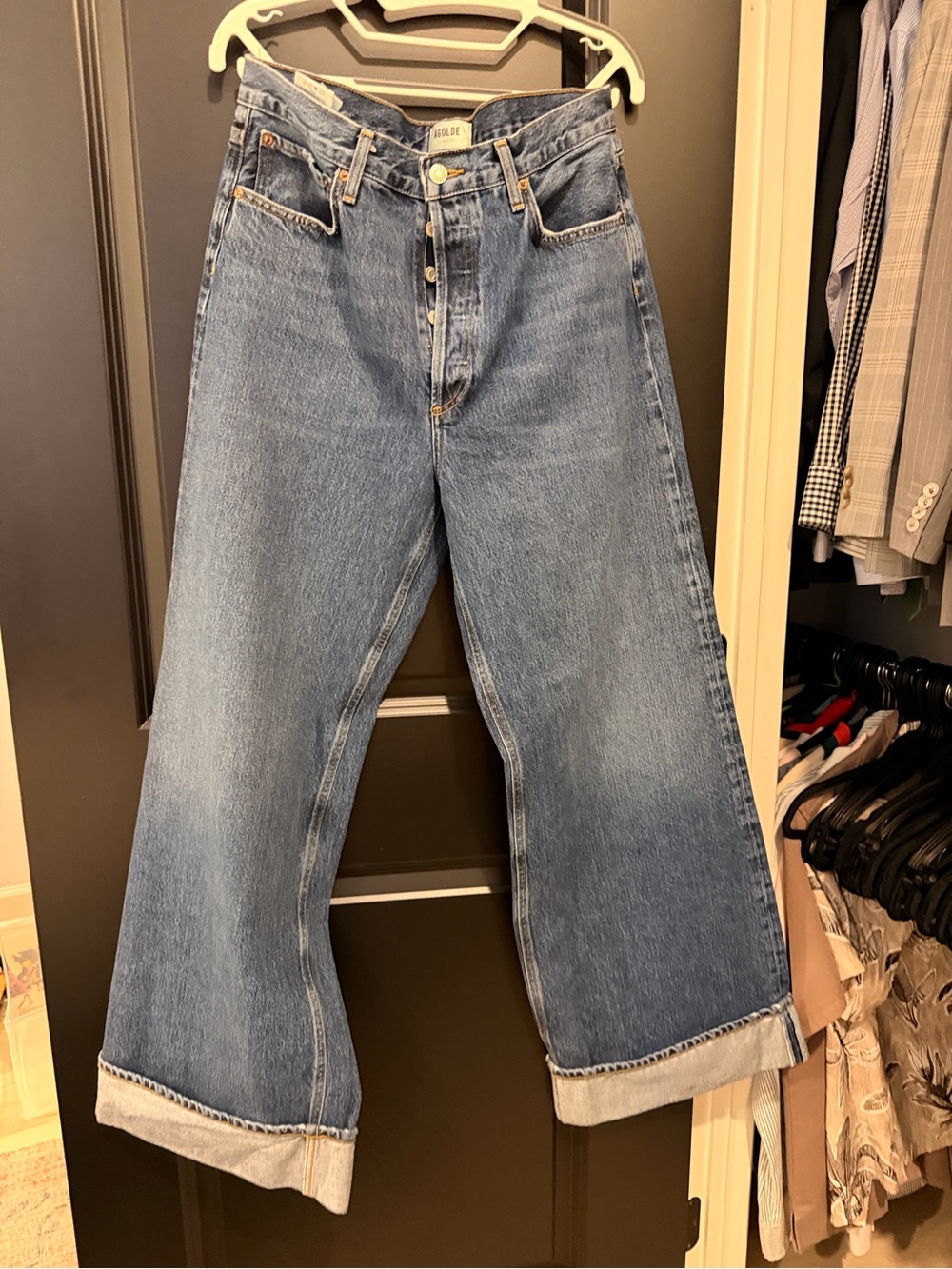 Agolde Medium Blue High-Rise Wide-Leg Flare Jeans